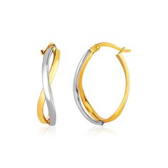 Buy LOVCIA Luxury Classic 14k Gold Two-Tone Twisted Oval Hoop Earrings Oval Hoop Earrings, Twist Style, Snap Back, Online Earrings, Ring Collections, Metal Stamping, Luxury Jewelry, Chains Necklace, Wedding Rings Engagement