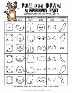 the roll and draw activity sheet for toddlers to learn how to draw cartoon faces