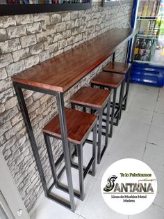 Mobiliario metalmadera sobre pedido Kitchen Restaurant Design, High Stools Kitchen, Restaurant Table Design, Metal And Wood Bench, Canteen Design, Bar Counter Design, Restaurant Design Inspiration, Bakery Design Interior, Modern Home Bar