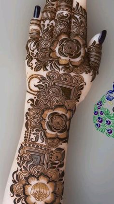 the hand is decorated with henna designs