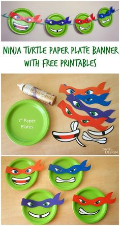 teenage mutant ninja paper plate banner with free printables and instructions to make it