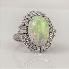 Simulated Opal 925 Stamped Fancy Engagement Rings, Brilliant Cut Diamond Ring, Double Halo Engagement, White Opal Ring, Opal Rings, Halo Diamond, White Gold Diamonds, Fire Opal, Wedding Ring Bands