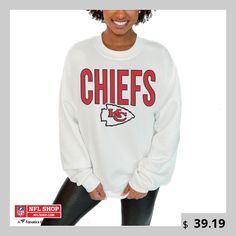 The Women's Gameday Couture White Kansas City Chiefs Just Go With It Oversized Long Sleeve Crewneck Sweatshirt is the perfect way to show your support for the Kansas City Chiefs. Made from a lightweight cotton and polyester blend, this sweatshirt is perfect for mild conditions. The oversized fit is comfortable and stylish, and the screen-printed graphics are sure to turn heads. Whether you're cheering on the Chiefs at the stadium or just relaxing at home, this sweatshirt is a must-have for any f Just Go With It, Gameday Couture, The Chiefs, Oversized Long Sleeve, Kansas City Chiefs, White Sweatshirt, Kansas City, Just Go, Kansas