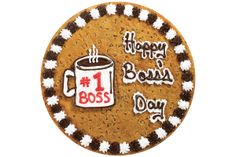 happy boss's day cookie with coffee on it