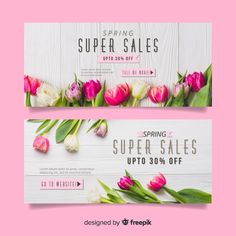 two spring sale banners with tulips