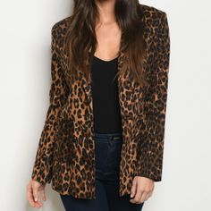 Classic Leopard Print Blazer Pocket At Each Side Shoulder Padding Lined Fabric Content: 97% Cotton 3% Spandex Available In Size : Xs-S-M-L Small Bust 20" Pit To Pit Laying Flat Medium Bust 21" Large Bust 22" B#52 Blazer Pocket, Leopard Print Blazer, Boutique Trends, Printed Blazer, Women Trends, Colored Blazer, Large Bust, Small Bust, Suit Jackets