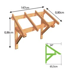 a wooden table with measurements for the top and bottom