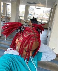 Red And Black Dreads Black Women, Dreadhead Colors, Magenta Locs, Hair Braid Patterns, Girl Hair Colors, Sleek Ponytail Hairstyles, Dreads Girl, Y2k Hairstyles