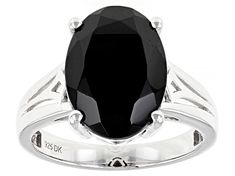 6.12ct Oval Black Spinel Rhodium Over Sterling Silver Solitaire Ring. Measures Approximately 0.39"L x 0.55"W. Not Sizeable.