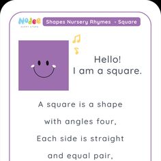 a purple square with the words hello, i am a square and an image of a smiling face