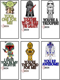 the star wars are in different colors and font on each one piece of paper, which is