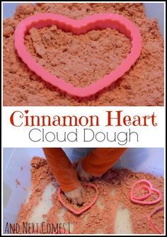 Cloud Dough Recipe, Sensory Bin For Toddlers, Cloud Dough Recipes, Valentine Sensory, Cinnamon Hearts, Heart Cloud, Pinterest Valentines, Roses Valentine, Kindergarten Valentines