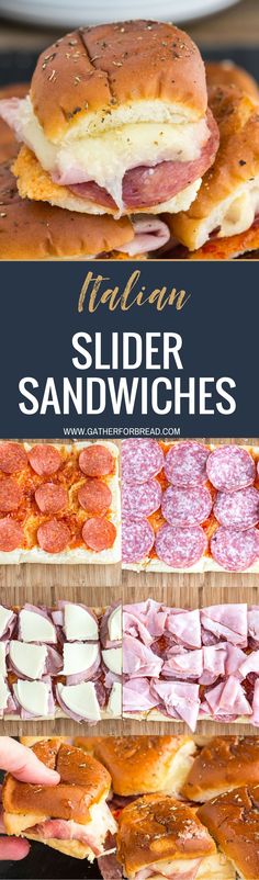 different types of salami sandwiches with text overlay that reads italian slider sandwiches