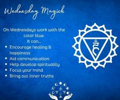 a blue background with the words wednesday magick and an image of a chakrah