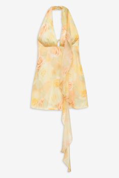 Carla Mini Dress — Yellow | For Love & Lemons Elegant Sundress, Yellow Mini Dress, Halter Mini Dress, For Love & Lemons, Flared Skirt, For Love And Lemons, Sun Kissed, Rose Print