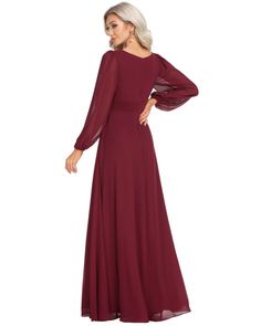 A must-have! Round out your vacation and weekend wardrobe with this plus size dress Long Sleeve Maxi Dress With Ruched Bodice, Billowy Long Sleeve Chiffon Dress, Long Sleeve Chiffon Dress For Wedding, Chiffon Lantern Sleeve Evening Dress, Chiffon Evening Dress With Lantern Sleeves, Fall Wedding Dresses With Lantern Sleeves, Flowy Long Sleeve Chiffon Dress For Banquet, Long Sleeve Chiffon Dress With Gathered Sleeves, Formal Dresses With Sheer Lantern Sleeves