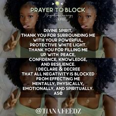 a woman laying in bed with the words prayer to block