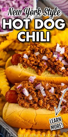 the new york style hot dog chili is on display