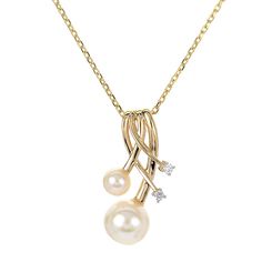 18" 14K Gold 4-7mm Cultured Pearl Diamond-Accented Drop Necklace Diamonds and pearls tips the spray of yellow gold that forms this necklace's drop, a design that makes this piece perfect as an elevated modern sig piece.        Necklace approx. 18"L      Drop approx. 1"L x 1/2"W     Stamped 14K yellow gold; polished finish      Singapore-link chain: lobster-claw clasp     Stone Information       All sizes and weights approximate     White Cultured Freshwater Pearl: Off-round (4mm, 7mm)     White Diamond: Round; 0.03ctw Buy Pearls, Pearl Design, Yellow Gold Pendants, Pearl Diamond, Accessories Jewelry Necklace, Pendant Design, Drop Necklace, Gold Pendant Necklace, 14kt Gold