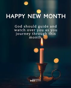 a candle with the words happy new month on it