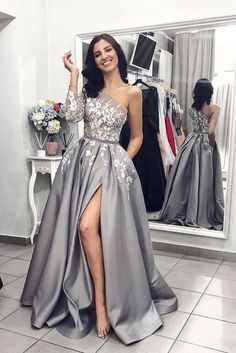 Robes D'occasion, Gaun Fashion, Prom Dresses With Pockets, Lace Formal Dress, Sweet 16 Dresses, Lace Evening Dresses, Prom Dresses Lace, Cheap Prom Dresses, Silver Dress