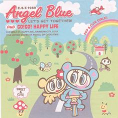 an advertisement for the angel blue let's get together with a cartoon character on it