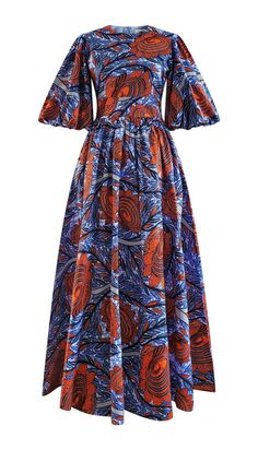 BLUE SUN- AFRICAN COTTON PRINT DRESS - Rahyma Chitenge Dresses, Official Outfits, Blue Sun Dress, African Clothing Stores, Cotton Print Dress, Kitenge Designs, Bday Shoot, Xxxl Dress, Long African Dresses