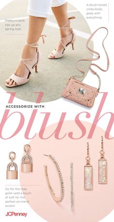 Blush is a trend all on its own. Add a splash of blush to any outfit with a sparkly pair of rose-gold earrings or a go-anywhere cross-body bag. The best thing about blush: you can take it all out in tone-on-tone looks from head to toe, or just show off sweet touches here and there. Either way, blush is a must this Spring. Classy Clothing, Fashion And Beauty Tips, Shoe Art, Spring Trends, Spring Looks, Accessories For Men, Body Bag, Baby Stuff, Spring Summer Fashion