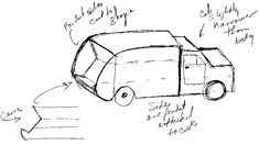 a drawing of a car with its hood up and the words written in english on it