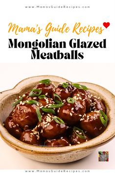 a bowl filled with meatballs covered in sesame seeds