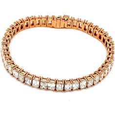 Ninacci 18K Rose Gold 6.25 Tennis Bracelet with Basket Prong Set Emerald-Cut Diamonds - 14.49 Carat Total Diamond Weight Luxury Rose Gold Baguette Cut Bracelets, Rose Gold Baguette Cut Tennis Bracelet For Formal Occasions, Formal Gold Bracelet With Baguette Cut Diamond, Formal Gold Diamond Baguette Cut Bracelet, Luxury Rose Gold Tennis Bracelet For Wedding, Formal Rose Gold Baguette Cut Tennis Bracelet, Formal Baguette Cut Diamond Gold Bracelet, Formal Rose Gold Baguette Cut Bracelet, Luxury Rose Gold Tennis Bangle Bracelet