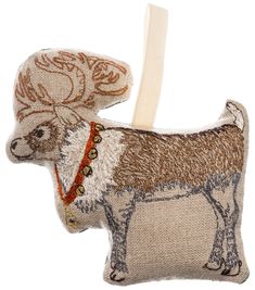 an ornament shaped like a reindeer with a red collar