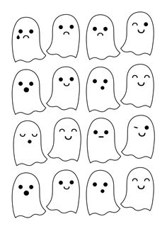 ghost faces with different expressions and shapes to make them look like they are smiling at the viewer