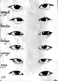 the different types of eyes are shown in black and white, as well as an image of