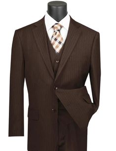 Step into a realm of grace and style with our Brown Tone-on-Tone Pinstripe Suit in a rich brown hue, a part of the coveted Zeus Zenith Collection. This luxurious wool feel ensemble promises to be a staple in the wardrobe of the contemporary gentleman. Including a finely tailored blazer, vest, and pants, it encapsulates a lifestyle of charm and elegance, making you the epitome of sophistication at any event. Featuring: Luxurious Wool Feel: Dive into unparalleled comfort and quality Complete Ensem Vest And Pants, Banded Collar Shirts, Slim Fit Suits, Pinstripe Suit, Tone On Tone, Modern Gentleman, Tailored Blazer, Fitted Suit