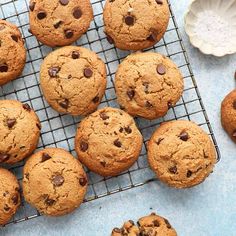 chocolate chip cookies cooling on a wire rack