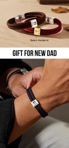 two men's leather bracelets with the words, gift for new dad