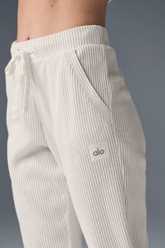 Meet the sweats you’ve seen all over your feed. They’re done in a plush, incredibly soft, wide-ribbed fabric that feels as good as it looks. The jogger-style silhouette is luxuriously cozy with a high-rise waistband and ankle cuffs. Make it a matching set with the Muse Hoodie. Everyday White Cotton Joggers, White Cotton Everyday Joggers, Comfortable Cotton Bottoms By Alo Yoga, Casual Cream Joggers For Loungewear, Cream Relaxed Fit Joggers For Loungewear, Casual Cream Sweatpants With Ribbed Waistband, Casual Everyday Ribbed Bottoms, Comfortable Cotton Alo Yoga Bottoms, Alo Yoga Relaxed Fit Lounge Pants