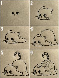 four different pictures of cats with their faces drawn