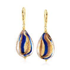 PRICES MAY VARY. ITALIAN MURANO GLASS AND 18KT GOLD OVER STERLING — Italian multicolored Murano glass teardrop earrings in 18kt yellow gold over sterling silver. Teardrop-shaped Murano glass beads in shades of blue and metallic goldtone. Polished finish. 2 in. hanging length, 3/4 in. wide. Lever backings. Murano glass beads are unique and may vary. THE FINISHING TOUCH — With their stunning design, these Murano glass teardrop earrings add a feminine accent to any style. Pair them with your casual Murano Bead Earrings, Murano Glass Jewelry Earrings, Murano Glass Earrings, Murano Glass Jewelry, Glass Drop Earrings, Luxury Earrings, Murano Glass Beads, Beaded Drop Earrings, Glass Pendant Necklace