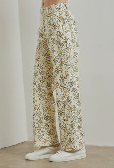 60% Cotton, 37% Polyester and 3% Spandex Pants Floral Print, Chic Floral Print Bottoms, Affordable Printed Summer Bottoms, Tan Patterned Jeans, Cheap Printed Cotton Bottoms, Cheap Relaxed Fit Pants With Floral Print, Cheap Floral Print Pants For Day Out, Trendy Cheap Floral Print Bottoms, Fall Printed Pants