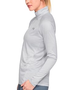 Giving a natural feel to your workout rotation. The Under Armour Tech ? Zip Top in grey is crafted from silky soft fabric to a loose, comfortable silhouette to keep your mind on the workout in hand. UA Tech fabric dries quickly and keeps you cool, dry and comfortable through your workout, Generous half zip fastening ensures an easy on and off and instant cooling when you need it too and Raglan sleeves let you unlock a full range of motion. Long Sleeve Gym Tops, Twist Top, Training Tops, Gym Tops, New Balance Men, Tennis Clothes, Running Tops, Shorts With Tights, Under Armour Women