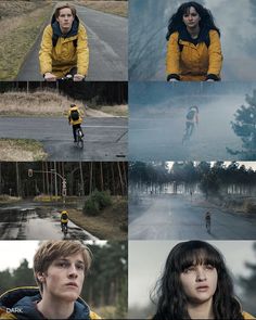 a series of photos with people riding bikes