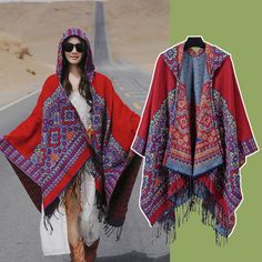 Buy More! Save More! Material: Acrylic fiber Pattern: Color blocking Processing method: Jacquard Popular element printing Style: Pullover Cape Width: 150 * 130CM Style: Ethnic Style Winter Embroidered Long Sleeve Poncho, Multicolor Bohemian Cape Shawl, One Size Multicolor Shawl Cape, Bohemian Printed Winter Outerwear, Red Folk Style Winter Outerwear, Bohemian Multicolor Hooded Cape, Multicolor Folk Style Poncho Shawl, Travel Coat, Bohemian Poncho For Cold Weather, One Size