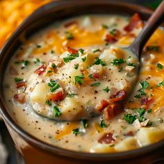 a close up of a bowl of soup on a table