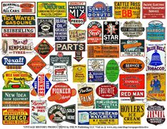 many different types of signs are shown in this collage from the 1950's to 1970's