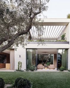 a house that has some plants in the front yard and on the back side of it