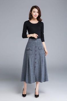 Details:* Maxi grey wool skirt* Two pockets on each side* with button details* Back elastic waist band* high waist band* Length approx 79.5 cmSIZE GUIDEAvailable in women’s US sizes 2 to 18, as well as custom size and plus size.NOTEWhen you place an order, would you Please leave us your body measurement ? they will hel Warm Skirt, Warm Skirts, Eyelet Sweater, Maxi Dress Summer, Skirt Wool, Long Skirt Outfits, Grey Skirt, Button Skirt, Winter Skirt