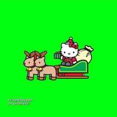 hello kitty and her reindeer sleigh on green screen