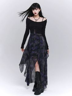 ❤︎Dark open-neck cardigan❤︎ ⚠Please allow 7 days for this item to be shipped. Styling A Dress As A Skirt, Casual Whimsigoth, Niche Clothing, Sheer Overlay Dress, Witchy Clothing, Camisole Dress, Irregular Hem, Overlay Dress, Hem Dress